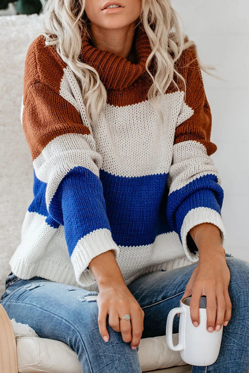 Call Me Cozy High-Neck Striped Knit Sweater