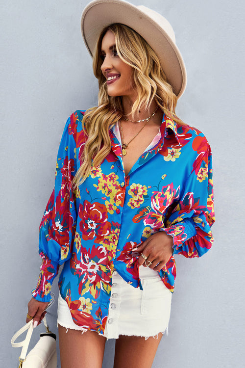 Life Of Love Print Button Down Smocked Top - 7 Colors