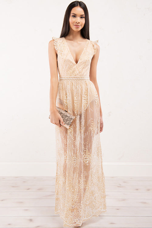 Lace Backless Sparkle Dress