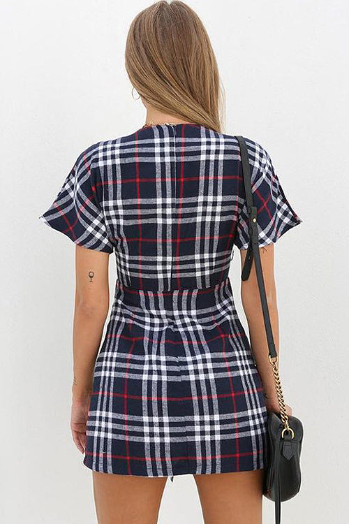 Tartan Tie-front Shift Mini Dress