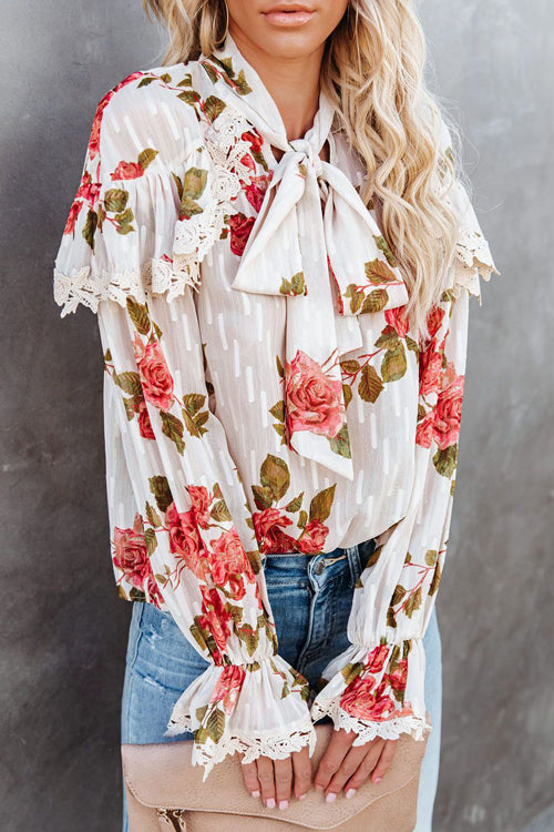 Dearest Daydream Lace Up Floral Print Top