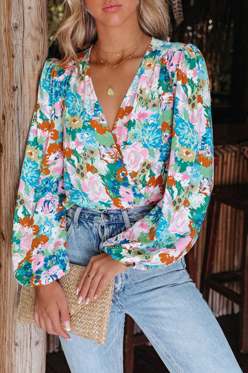 Season Of Blooms Floral Print Wrap Bodysuit