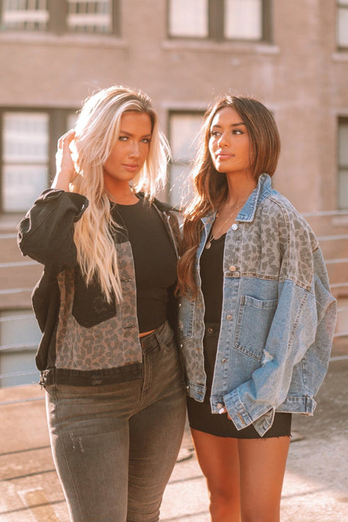 Let's Rocket It Leopard Print Denim Jacket