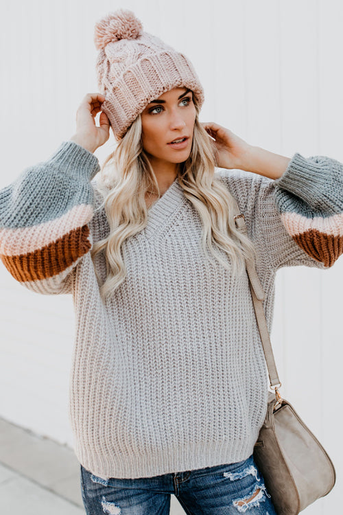 It's Chilly Out V-Neck Striped Knit Sweater