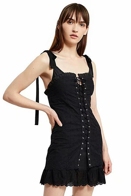 Lace Drawstring Cross Shift Dress - 2 Colors Lace Drawstring Cross Shift Dress - 2 Colors