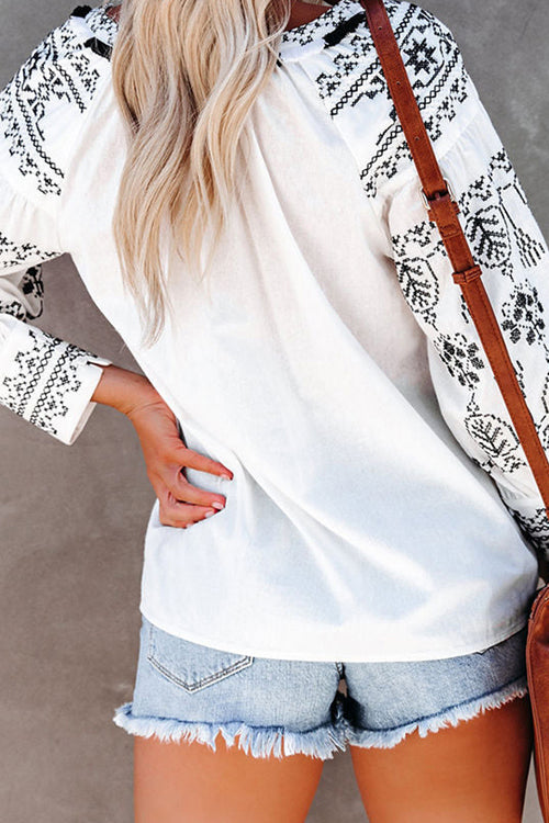 Make Your Day Boho Embroidery Long Sleeve Top