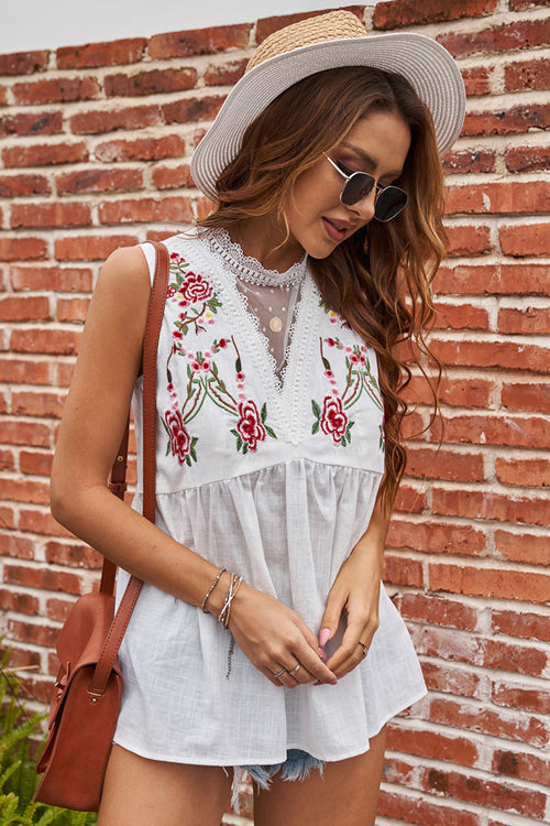 Daydream Lace Up Floral Embroidered Top