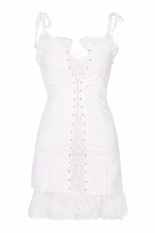 Lace Drawstring Cross Shift Dress - 2 Colors