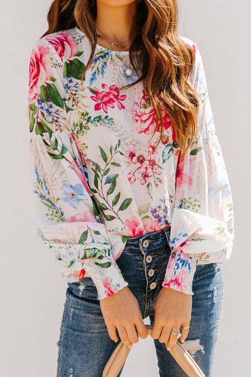 Sweet And Chic Floral Print Smocked Top