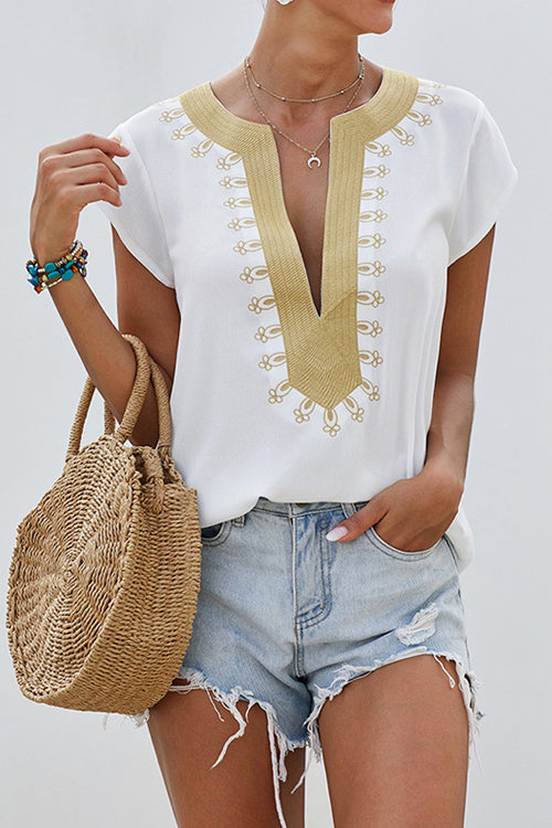 Pretty Pleased Boho Embroidered Short Sleeve Top - 4 Colors