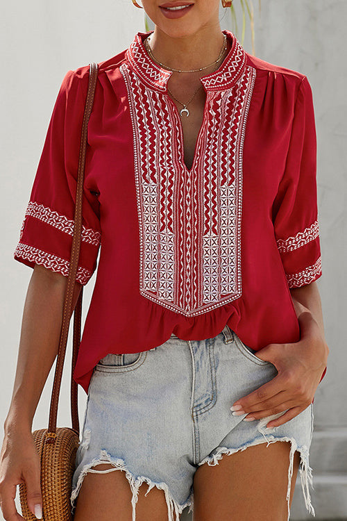 Go-Better Boho Embroidery Short Sleeve Top - 4 Colors