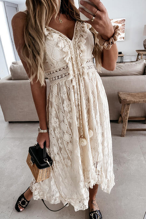 Come To Me Lace Tassel High-Low Maxi Dress - 2 Colors