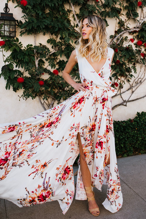 Boho Print Tie-waist Flare Maxi Dress