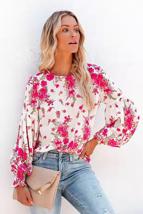 Happy Days Floral Print Smocked Long Sleeve Top