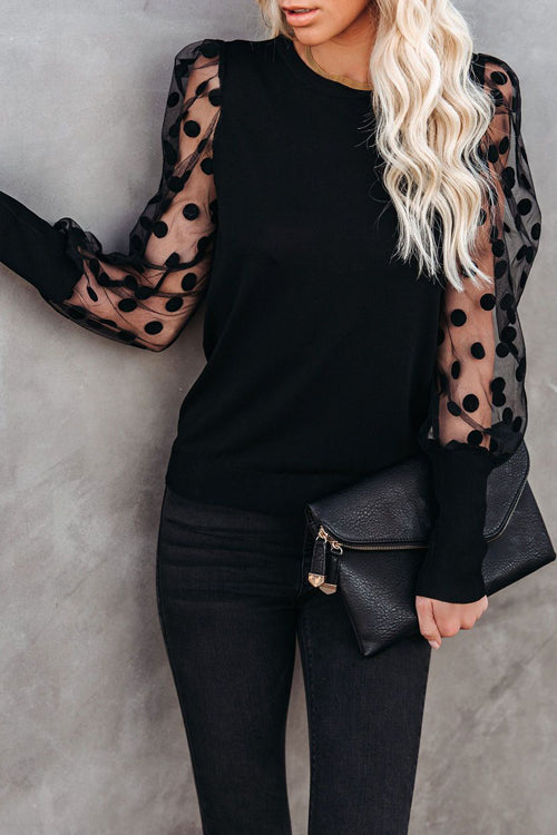 Save The Date Dotted Up Sheer Long Sleeve Top