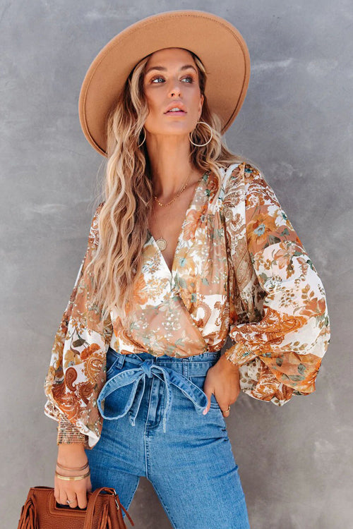 Be A Stand Out Print Wrap Smocked Top
