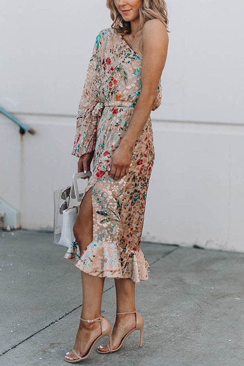 Keep It Lovely Floral One-Shoulder Midi Dress