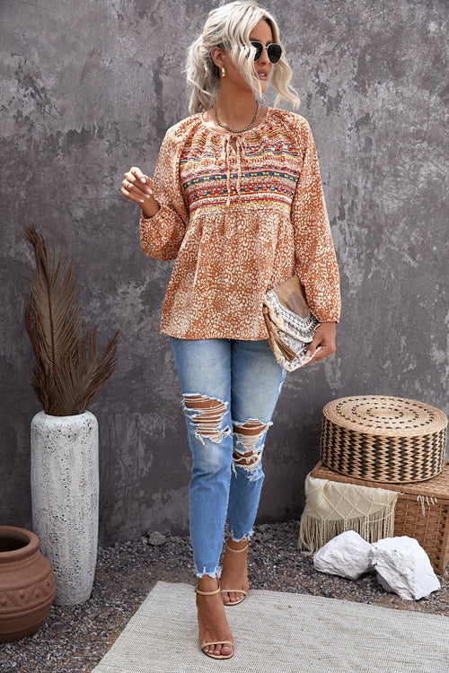 Lovely Wishes Boho Print Long Sleeve Top