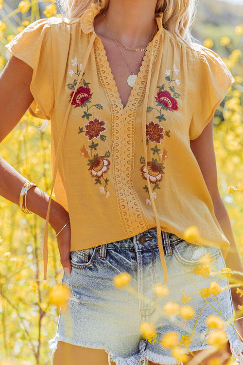 Cute As Ever Floral Embroidered Short Sleeve Top