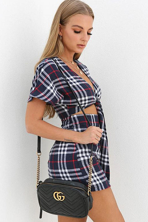 Tartan Tie-front Shift Mini Dress