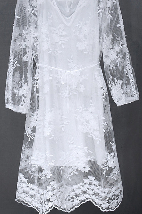 Lace Embroidered Tie-waist Midi Dress
