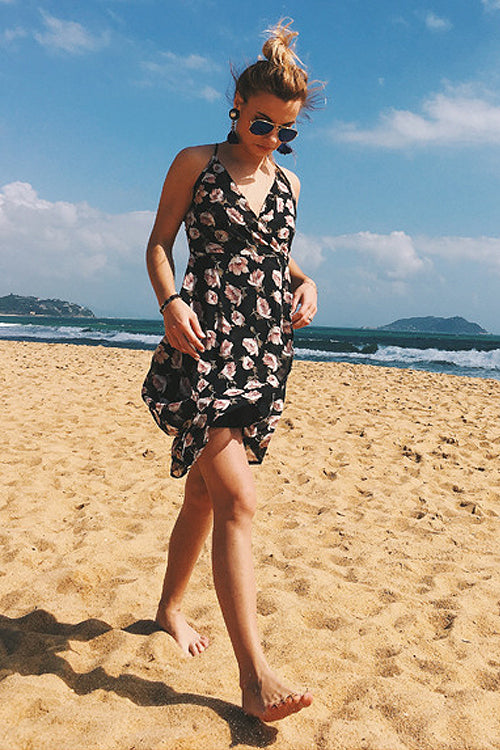 V-neck Floral Print Mini Dress