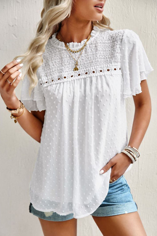 Sweet One Swiss Dot Lace Short Sleeve Top - 4 Colors