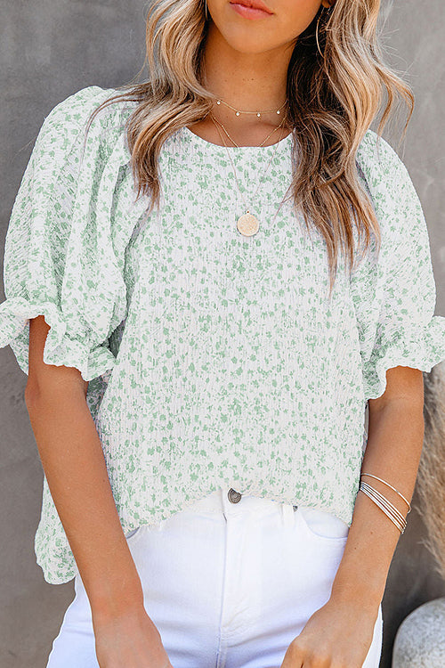 Floral Print Babydoll Puff Sleeve Blouse Top - 4 Colors