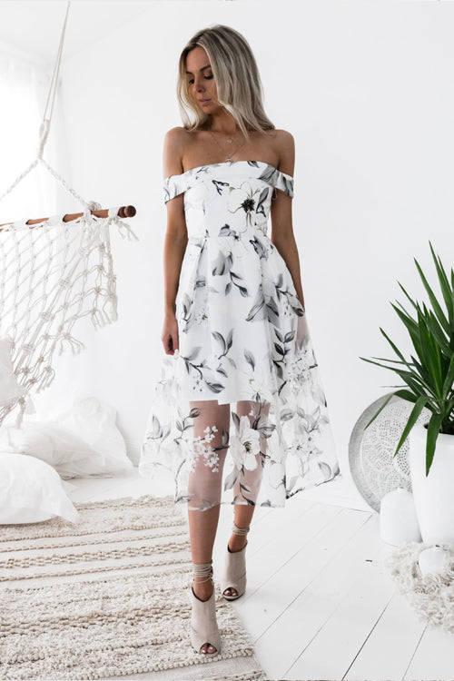 Tulle Floral Embridered Midi Dress - 2 Colors
