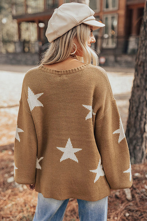 This Is The Time Khaki Star Knit Sweater