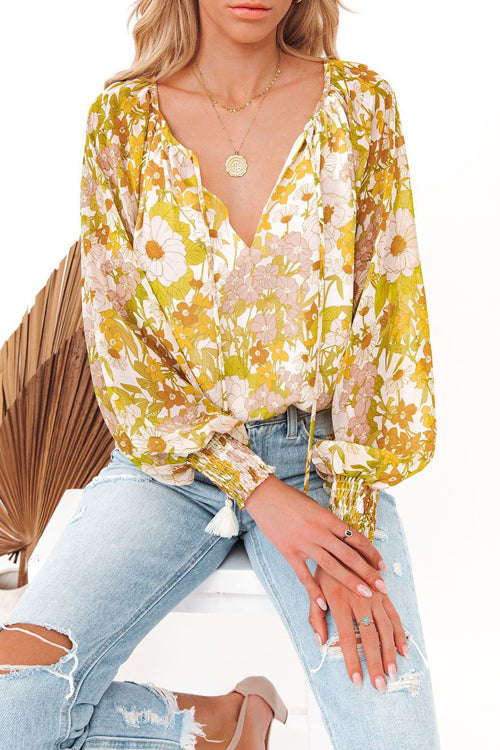 Out In The Sun Floral Printed Smocked Top
