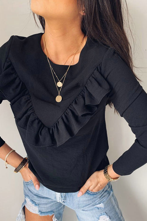 Coastline Ruffle Shoulder Long Sleeve Shirt - 3 Colors