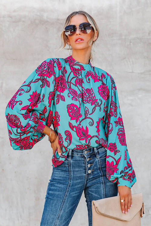 Always Impressing Floral Print Statement Sleeve Top