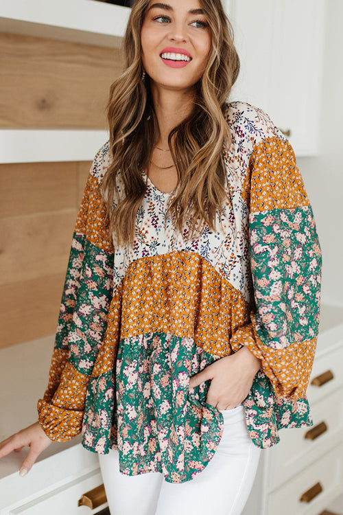 Dream Of The Day Boho Print Bubble Sleeve Top