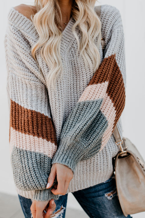It's Chilly Out V-Neck Striped Knit Sweater