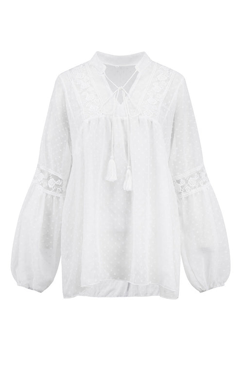 All Together Now Swiss Dot Lace Long Sleeve Top