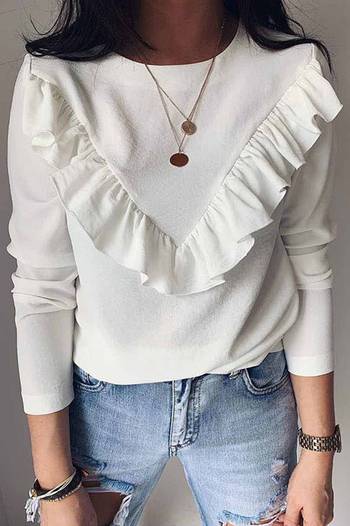 Coastline Ruffle Shoulder Long Sleeve Shirt - 3 Colors