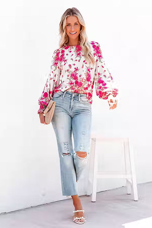Happy Days Floral Print Smocked Long Sleeve Top