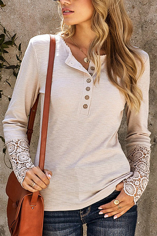 Eyes On Me Ribbed Lace Long Sleeve Top - 4 Colors