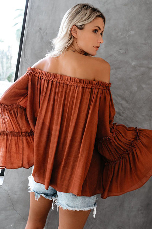 In the Breeze Ruffle Off Shoulder Shirt - 3 Colors