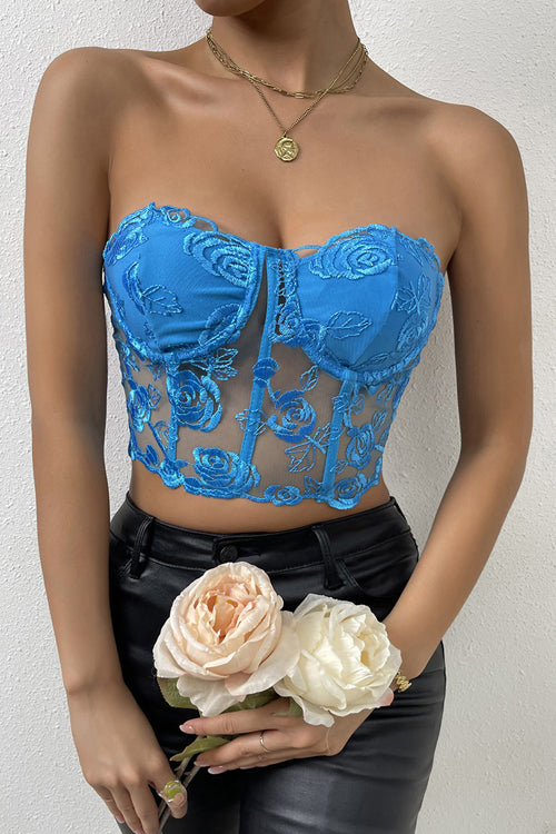 Flirty Touch Sleeveless Lace Bustier Corset Crop Top - 6 Colors