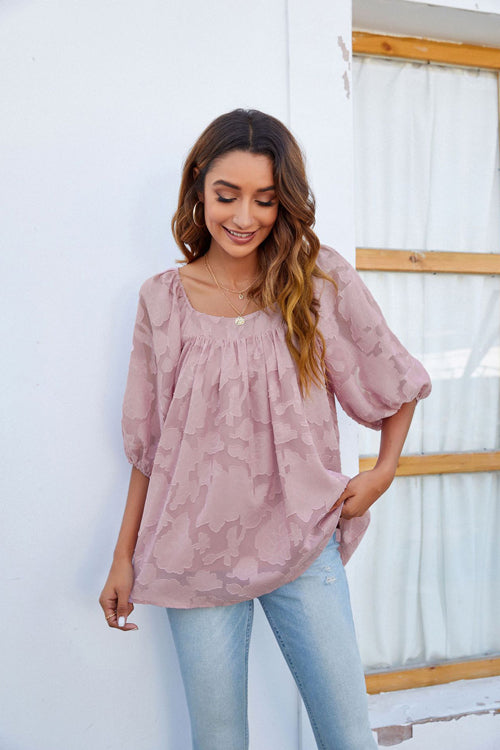 Hours with You Floral Jacquard Short Sleeve Top - 7 Colors