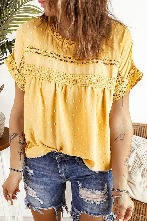 Every Summer Day Lace Dot Short Sleeve Top - 4 Colors