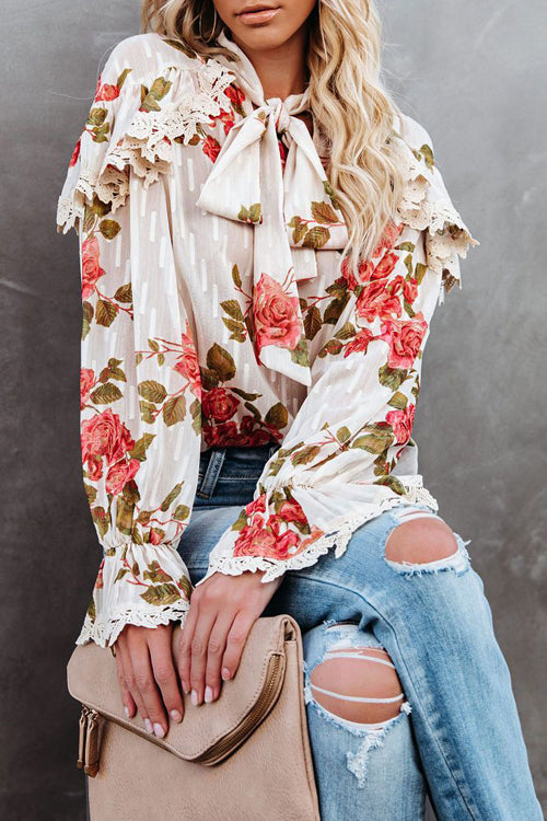 Dearest Daydream Lace Up Floral Print Top