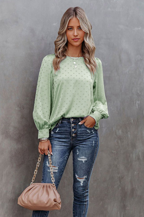 Breezing In Mint Green Dot Long Sleeve Top