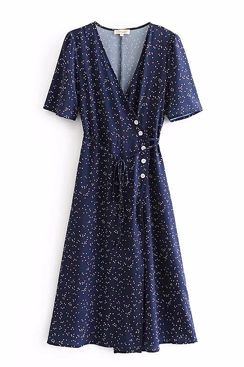 Galaxy Button Vintage Wrap Midi Dress