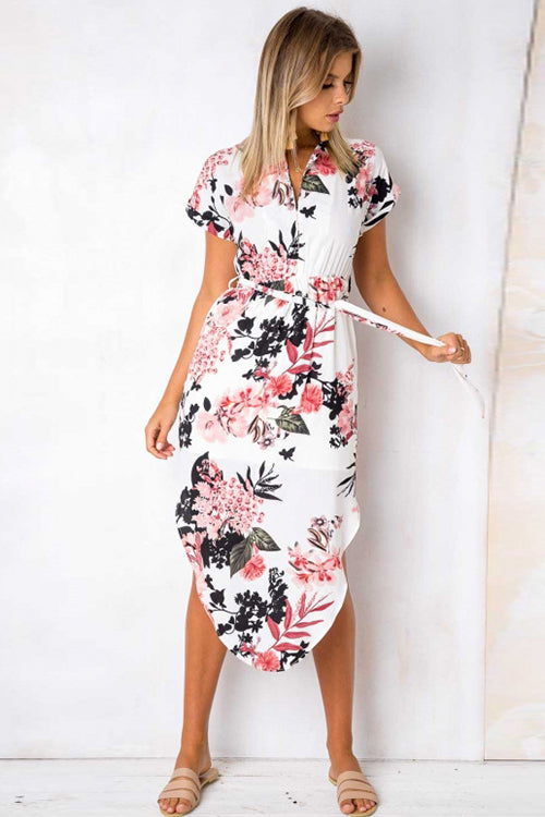 Split-neck Floral Print Midi Dress - 3 Colors