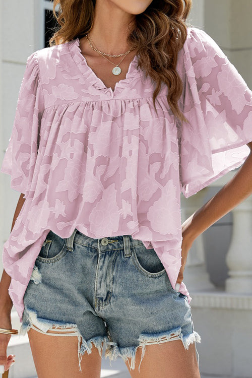 A Chance For Love Floral Jacquard Short Sleeve Top - 7 Colors