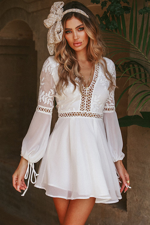 Lace Floral Embroidered Flare Mini Dress