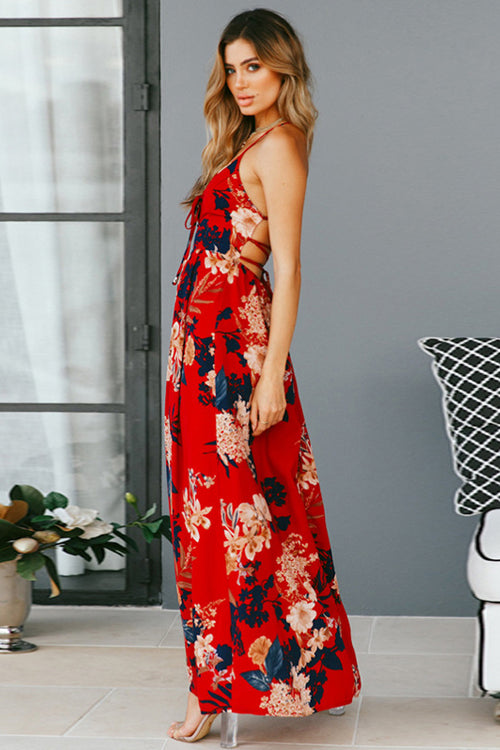 Flare Print Cross Back Maxi Dress